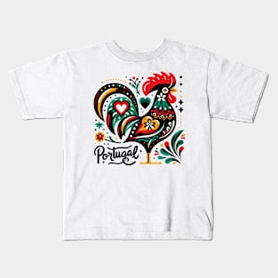 Vibrant Galo de Barcelos Portuguese Rooster Spirit Kids T-Shirt